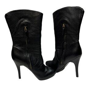 CHARLES JOURDAN PARIS "BLAZE" BLACK LEATHER PLATFORM HEEL BOOT US 8